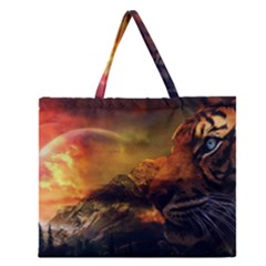 Tiger King In A Fantastic Landscape From Fonebook Zipper Large Tote Bag