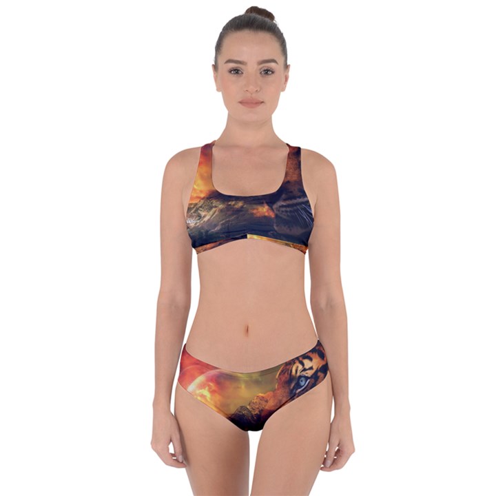 Tiger King In A Fantastic Landscape From Fonebook Criss Cross Bikini Set