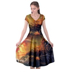 Tiger King In A Fantastic Landscape From Fonebook Cap Sleeve Wrap Front Dress by 2853937