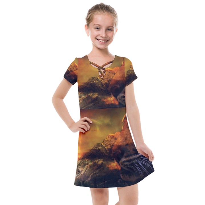 Tiger King In A Fantastic Landscape From Fonebook Kids  Cross Web Dress