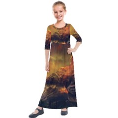 Tiger King In A Fantastic Landscape From Fonebook Kids  Quarter Sleeve Maxi Dress by 2853937