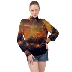 Tiger King In A Fantastic Landscape From Fonebook High Neck Long Sleeve Chiffon Top by 2853937