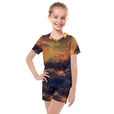 Tiger King In A Fantastic Landscape From Fonebook Kids  Mesh Tee And Shorts Set by 2853937