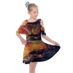 Tiger King In A Fantastic Landscape From Fonebook Kids  Shoulder Cutout Chiffon Dress by 2853937