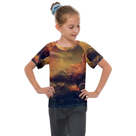 Tiger King In A Fantastic Landscape From Fonebook Kids  Mesh Piece Tee by 2853937