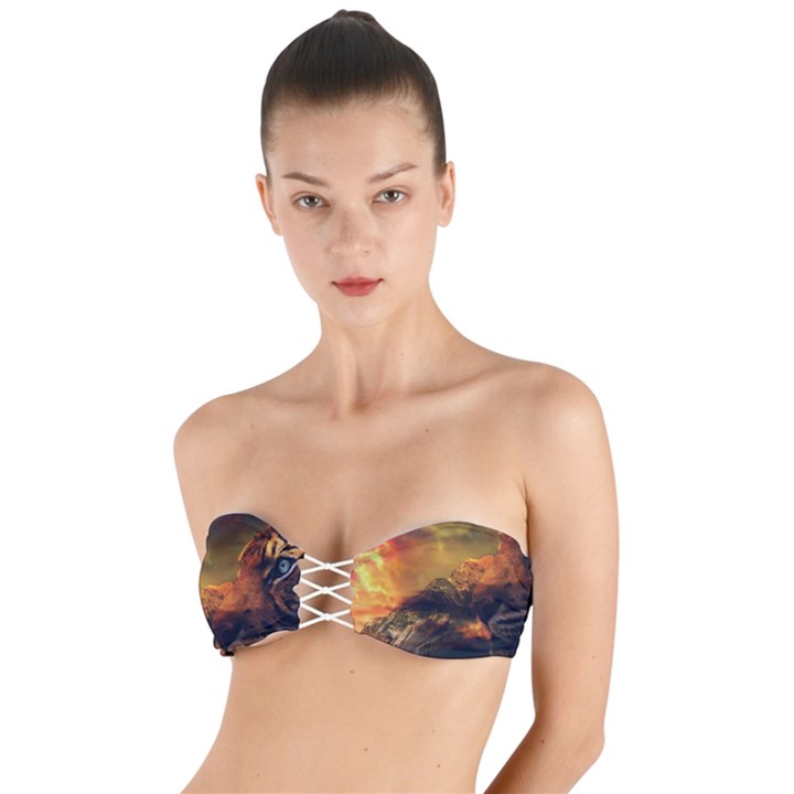 Tiger King In A Fantastic Landscape From Fonebook Twist Bandeau Bikini Top