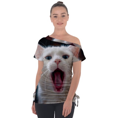 Wow Kitty Cat From Fonebook Off Shoulder Tie-up Tee by 2853937