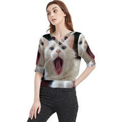 Wow Kitty Cat From Fonebook Quarter Sleeve Blouse