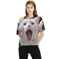 Wow Kitty Cat From Fonebook One Shoulder Cut Out Tee