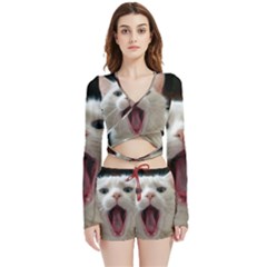 Wow Kitty Cat From Fonebook Velvet Wrap Crop Top And Shorts Set by 2853937