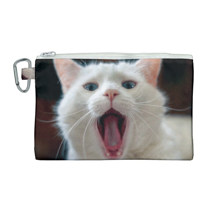 Wow Kitty Cat From Fonebook Canvas Cosmetic Bag (Large)