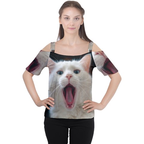 Wow Kitty Cat From Fonebook Cutout Shoulder Tee by 2853937