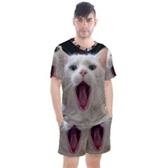 Wow Kitty Cat From Fonebook Men s Mesh Tee And Shorts Set