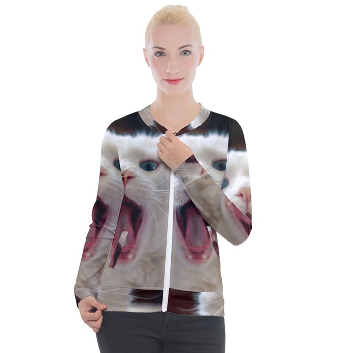 Wow Kitty Cat From Fonebook Casual Zip Up Jacket