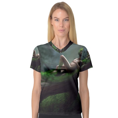 Wooden Child Resting On A Tree From Fonebook V-neck Sport Mesh Tee by 2853937