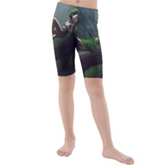 Wooden Child Resting On A Tree From Fonebook Kids  Mid Length Swim Shorts by 2853937