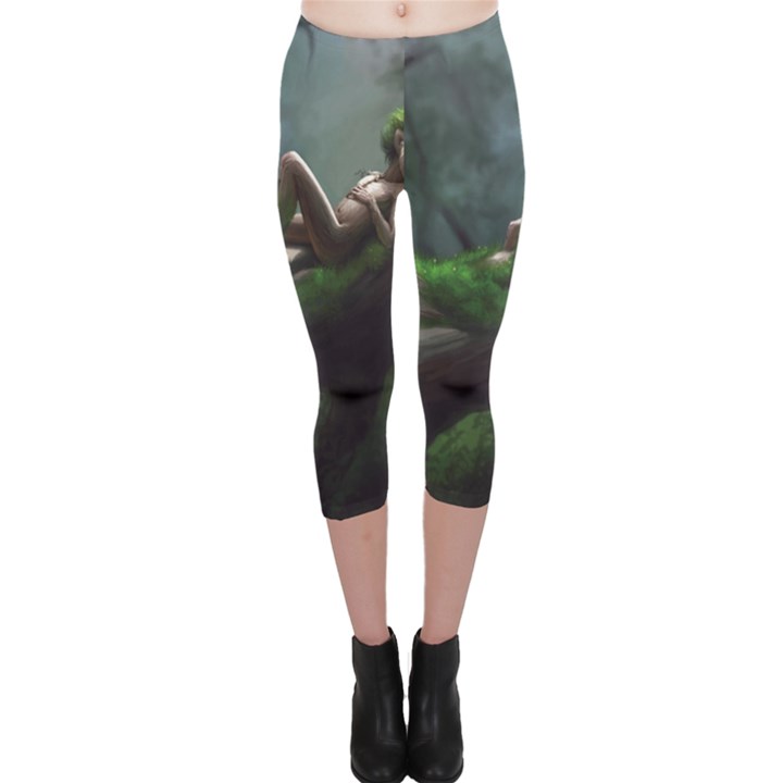 Wooden Child Resting On A Tree From Fonebook Capri Leggings 