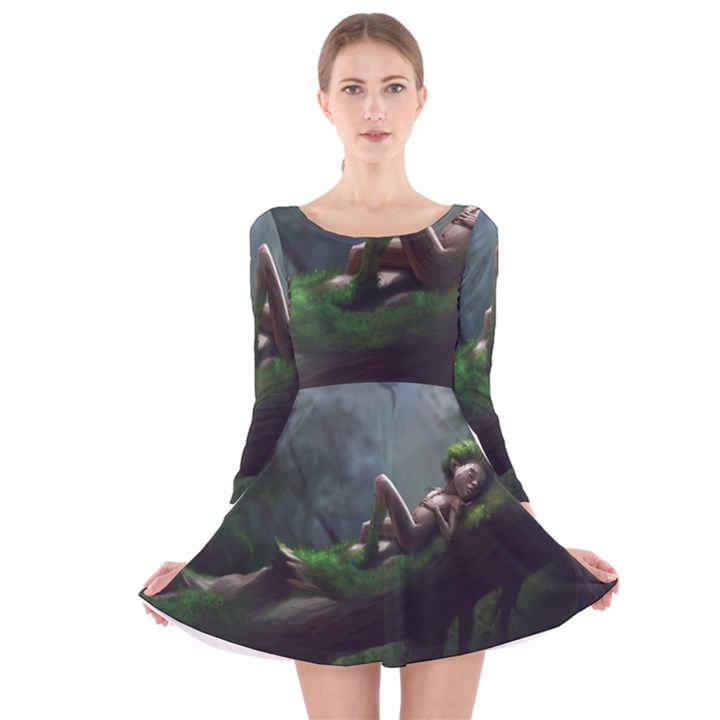 Wooden Child Resting On A Tree From Fonebook Long Sleeve Velvet Skater Dress