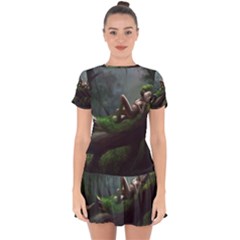 Wooden Child Resting On A Tree From Fonebook Drop Hem Mini Chiffon Dress by 2853937