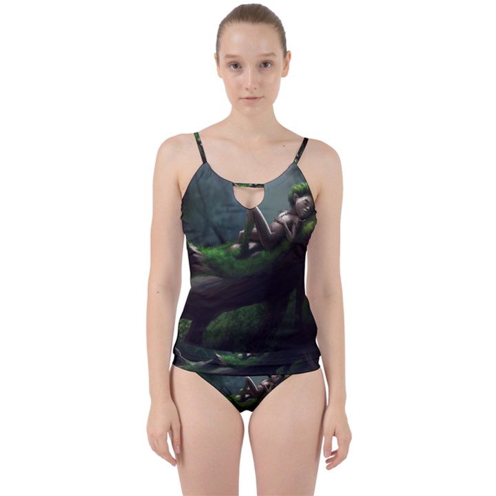 Wooden Child Resting On A Tree From Fonebook Cut Out Top Tankini Set