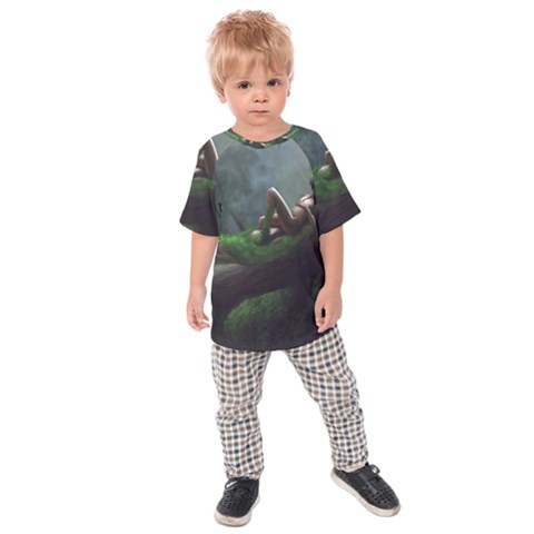 Wooden Child Resting On A Tree From Fonebook Kids  Raglan Tee by 2853937