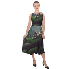 Wooden Child Resting On A Tree From Fonebook Midi Tie-back Chiffon Dress by 2853937