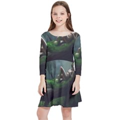 Wooden Child Resting On A Tree From Fonebook Kids  Quarter Sleeve Skater Dress