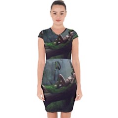 Wooden Child Resting On A Tree From Fonebook Capsleeve Drawstring Dress  by 2853937