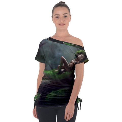 Wooden Child Resting On A Tree From Fonebook Off Shoulder Tie-up Tee by 2853937