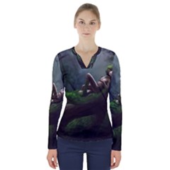 Wooden Child Resting On A Tree From Fonebook V-neck Long Sleeve Top