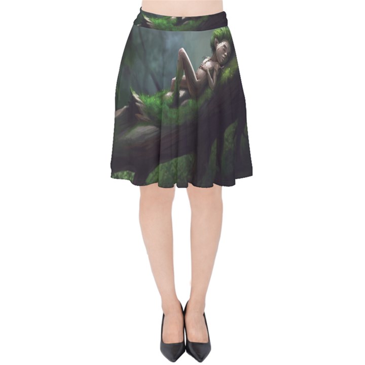 Wooden Child Resting On A Tree From Fonebook Velvet High Waist Skirt