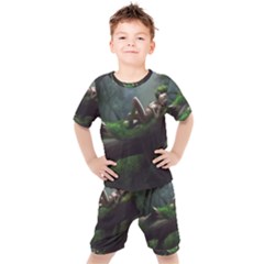 Wooden Child Resting On A Tree From Fonebook Kids  Tee And Shorts Set by 2853937