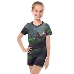 Wooden Child Resting On A Tree From Fonebook Kids  Mesh Tee And Shorts Set