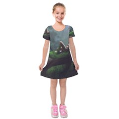 Wooden Child Resting On A Tree From Fonebook Kids  Short Sleeve Velvet Dress