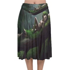 Wooden Child Resting On A Tree From Fonebook Velvet Flared Midi Skirt