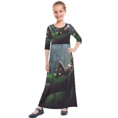 Wooden Child Resting On A Tree From Fonebook Kids  Quarter Sleeve Maxi Dress by 2853937