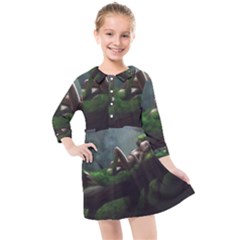 Wooden Child Resting On A Tree From Fonebook Kids  Quarter Sleeve Shirt Dress