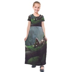 Wooden Child Resting On A Tree From Fonebook Kids  Short Sleeve Maxi Dress by 2853937