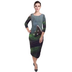 Wooden Child Resting On A Tree From Fonebook Quarter Sleeve Midi Velour Bodycon Dress by 2853937