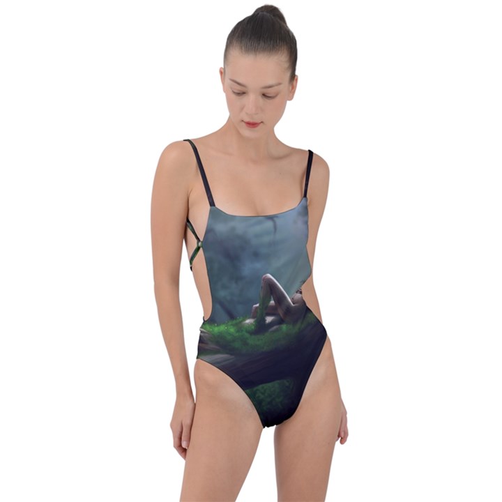 Wooden Child Resting On A Tree From Fonebook Tie Strap One Piece Swimsuit