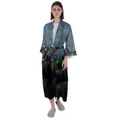 Wooden Child Resting On A Tree From Fonebook Maxi Satin Kimono by 2853937