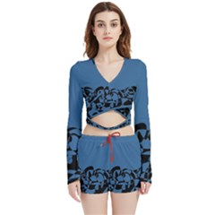 Graphic Velvet Wrap Crop Top And Shorts Set