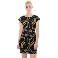 Black And Orange Geometric Design Cap Sleeve Bodycon Dress by dflcprintsclothing