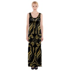 Black And Orange Geometric Design Thigh Split Maxi Dress by dflcprintsclothing