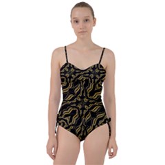 Black And Orange Geometric Design Sweetheart Tankini Set