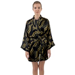 Black And Orange Geometric Design Long Sleeve Satin Kimono