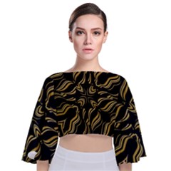 Black And Orange Geometric Design Tie Back Butterfly Sleeve Chiffon Top by dflcprintsclothing