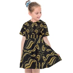 Black And Orange Geometric Design Kids  Sailor Dress by dflcprintsclothing