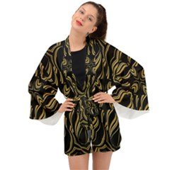 Black And Orange Geometric Design Long Sleeve Kimono by dflcprintsclothing