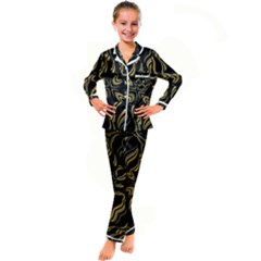 Black And Orange Geometric Design Kid s Satin Long Sleeve Pajamas Set